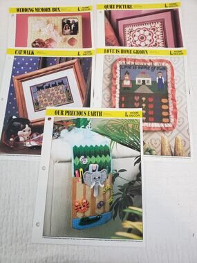 VTG 1993 Annie's Attic Plastic Canvas Pattern Home Decor Lot of 5 Hole Punched